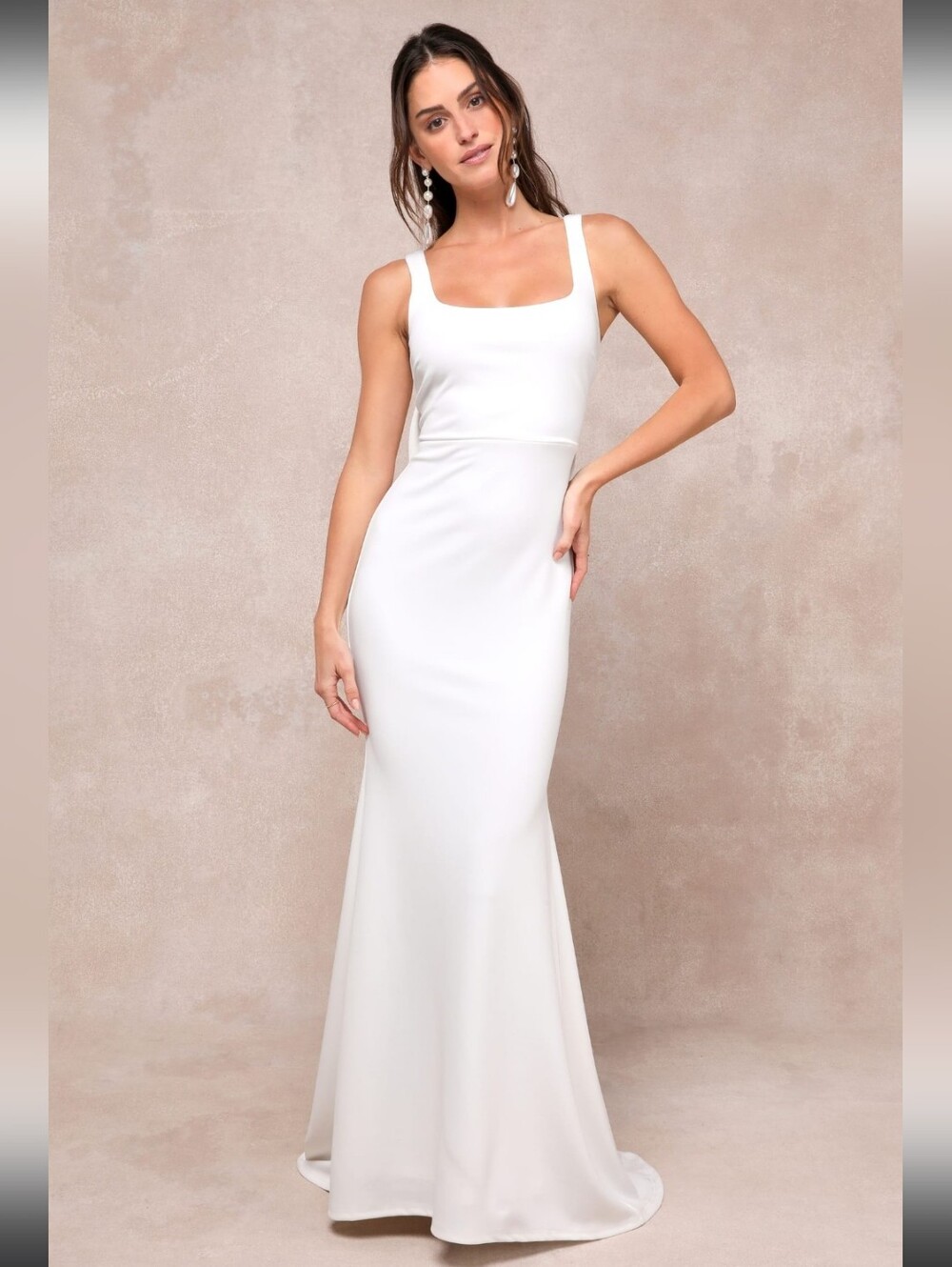 Lulus Loving Fate White Bow Square Neck Backless Maxi Dress